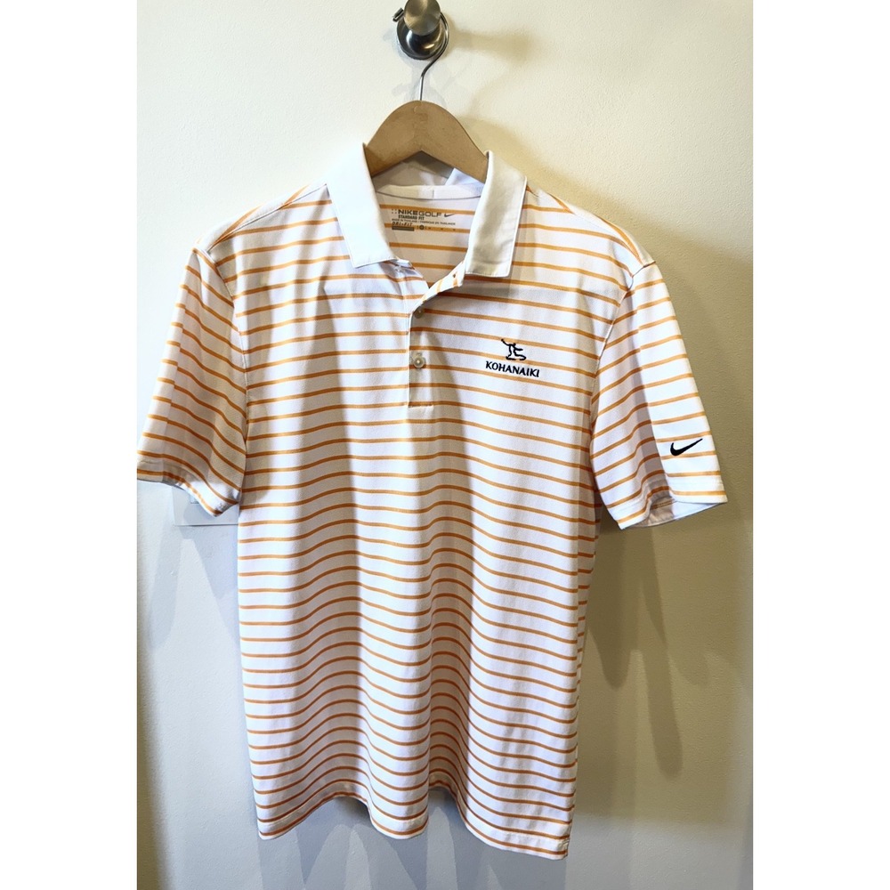 Kohanaiki Nike Gofl Dri-Fit Men's Orange and White Striped Logo Resort Sz M